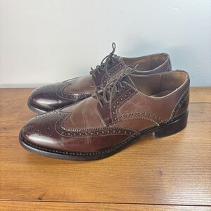 Samuel Windsor Mens 8.5 Wingtip Oxford Brogue Brown Mixed Leather Dress Shoes